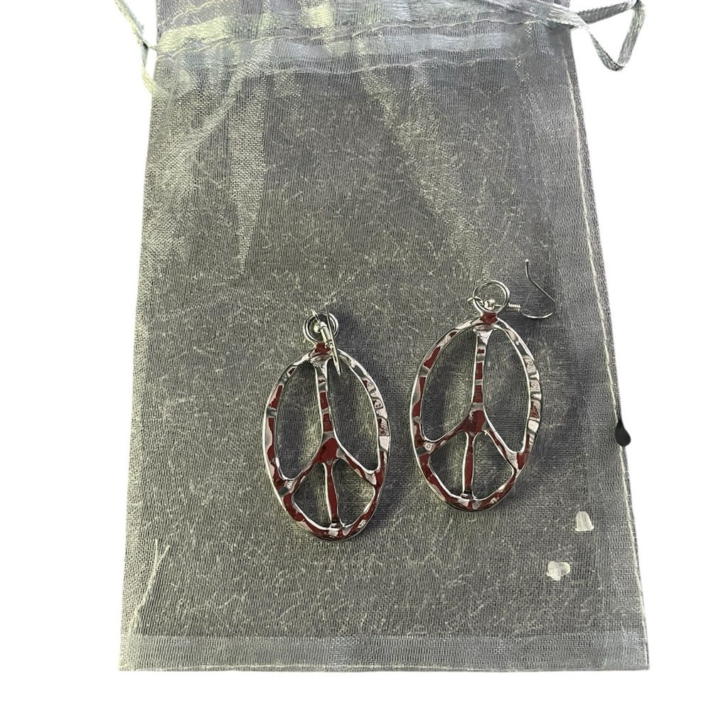 Artisanal Silver and Red Peace Sign Earrings